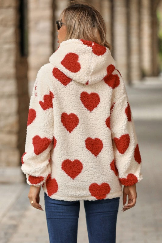 Fuzzy Heart Pattern Hoodie